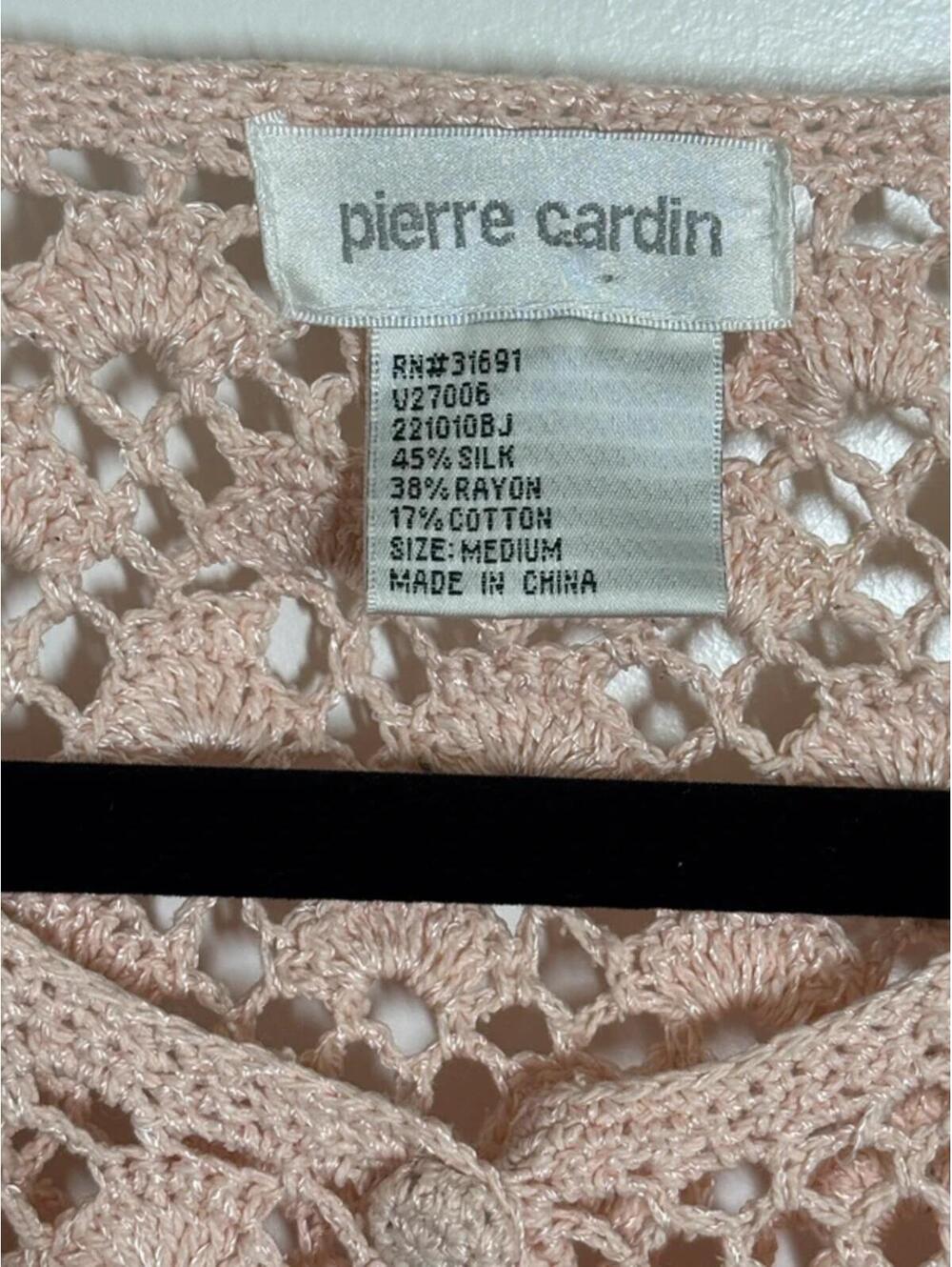 Pierre Cardin Silk Blend Crochet Cardigan Top Beige Size M Vintage - Picture 2 of 8